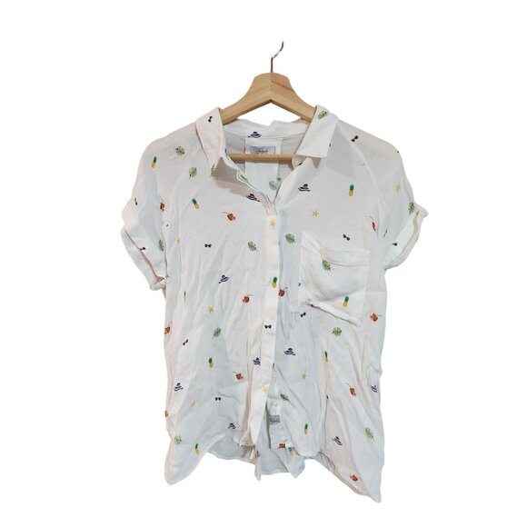 Rails Womens Button-Down Shirt With Tropical Print Short Sleeves Cotton Beach Da - Picture 1 of 3